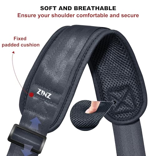 ZINZ 75" Shoulder Strap with Fixed Pad and Dual Balanced Buckles，Dark Gray - color: Dark Gray