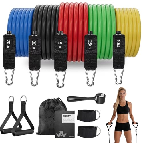 WHATAFIT Resistance Bands, Exercise Bands with Handles, Workout Bands for Working Out, Fitness Bands Set for Home Gym Full Body Strength Training, Muscle Tone, Yoga & Stretching - color: 10-100LB-Colorful