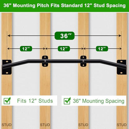 SELEWARE 32"/36" Wall Mount Pull Up Bar Joist Mount Chin Up Bar for Doorway | Heavy Duty Steel Construction Support 450 lb, w/Resistance Band Hooks, Fits 32"/36" Wall Studs for Home Gym Strength Training - size: B: 36" x 1.3" Dia Grip