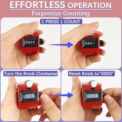 GDMINLO 2 Pack Clicker Counter, Metal 4 Digit Mechanical Hand Tally Counter | Blue & red two colors, sturdy metal build, easy to use for sports events, coaching and daily counting