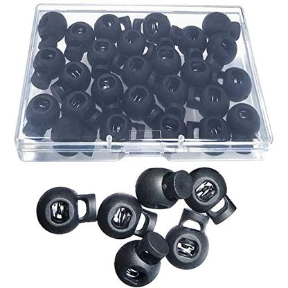 TTSAM 25 PCS Adjustable Ball Cord Lock Round Toggle Stopper Cord Stop Toggle Rope Toggle Spring Cord Clips, for Paracord, Drawstrings, Camping, Hiking, Shoelace Replacement, Sports, Backpack,Black