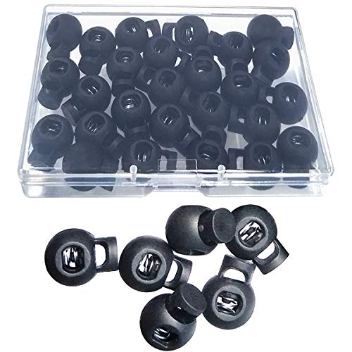 TTSAM 25 PCS Adjustable Ball Cord Lock Round Toggle Stopper Cord Stop Toggle Rope Toggle Spring Cord Clips, for Paracord, Drawstrings, Camping, Hiking, Shoelace Replacement, Sports, Backpack,Black
