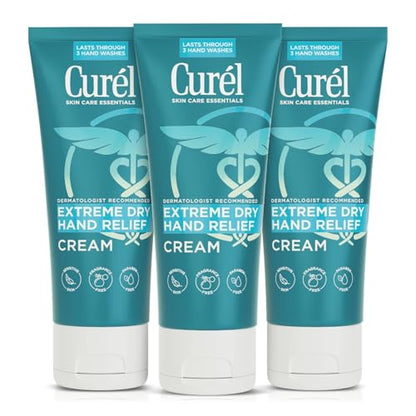 Curel Hand Cream for Dry to Extremely Dry Hands and Skin, 3 fl oz, 3 Pack | Extreme Relief Hand Lotion, Long-Lasting Moisturizer, Skin Care Essential, Fragrance-Free, Travel Size - size: 3 Fl Oz (Pack of 3)