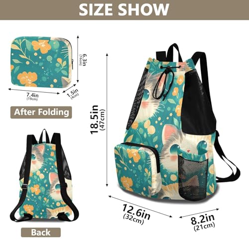 GuoChe Drawstring Backpacks Gym Swim Bag With Inside Pockets Pull String Bag Waterproof Cute Cats Face - color: Cute Cats Face
