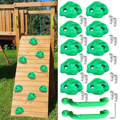 10 Rock Wall Climbing Holds Extra Large with 2 Handles,DIY Rock Climbing Grips with Mini Wrench for Indoor Outdoor Playground Play Set(Green) - color: Green