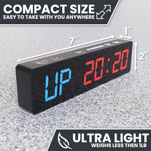 Synergee Magnetic Gym Timer Clock – Powerful Built-in Magnet, 30-Hour Battery Life, LED Display, Stopwatch, Tabata, EMOM & Interval Timer for Home Gym, Garage, or School Workouts