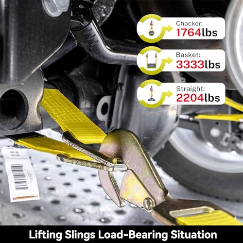 2 PCS 2" x 36" Lifting Slings Straps Polyester Web Slings with D Rings - Lifting Slings 3,333 lbs, Working Load Limit 10,000 lbs Polyester Lifting Strap for Cars, SUVs, Trucks, Heavy Machinery - color: Yellow
