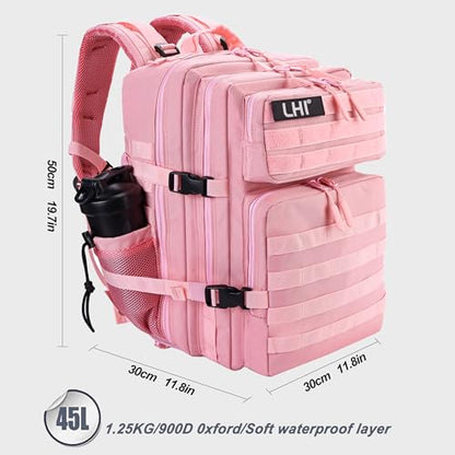 LHI Military Tactical Backpack for Men and Women 45L Army 3 Days Assault Pack Bag Large Rucksack with Shoe Compartment - color: 1.7 Pink
