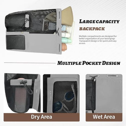 Beach Backpack with Wet Pocket Drawstring Mesh Beach Bag Waterproof Swimming Pool Backpack for Men and Women - color: Grey
