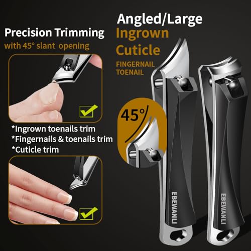 EBEWANLI Nail Clippers Set, Ultra Sharp Nail Clippers for Men, Slanted Angled Ingrown Toenail Clipper and Curved Fingernail Clipper Cutters, Stainless Steel Finger Nail Clippers Adult - color: Black-set