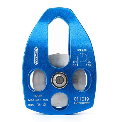 NewDoar 30 KN CE Certified Large Rescue Pulley Single/Double Sheave with Swing Plate - color: Single Pulley - Blue 1pcs