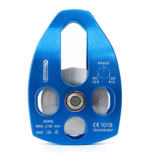 NewDoar 30 KN CE Certified Large Rescue Pulley Single/Double Sheave with Swing Plate - color: Single Pulley - Blue 1pcs