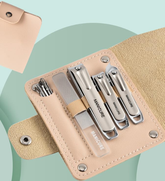 10 PCS Professional Nail Care Kit with Leather Case, Stainless Steel Manicure & Pedicure Kit,Slanted Blade Ingrown Toenail Clippers for Thick Toenails(Sliver)