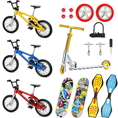 Sumind 18 Pcs Mini Finger Toys Set Includes Finger Skateboards, Bikes, Mini Scooters and Matched Wheels and Tools Accessories Fingertip Movement Educational Toys for Kids Gifts Party Favors