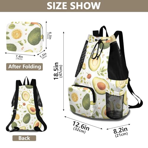 GuoChe Drawstring Backpacks Gym Swim Bag With Inside Pockets Pull String Bag Waterproof Cute Avocado White - color: Cute Avocado White