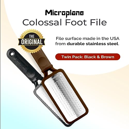 Microplane Colossal Foot File, Black and Brown - The Original Stainless-Steel Foot Scraper, Dead Skin/Callus Remover for Feet, Foot Scrubber, Pedicure Tools for Salon-Quality Foot Care (2 Piece Set) - style: Brown & Black