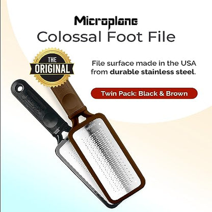 Microplane Colossal Foot File, Black and Brown - The Original Stainless-Steel Foot Scraper, Dead Skin/Callus Remover for Feet, Foot Scrubber, Pedicure Tools for Salon-Quality Foot Care (2 Piece Set) - style: Brown & Black