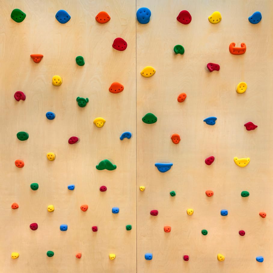 Atomik Climbing Holds 65-Pack Screw-On Rock Climbing Holds Set #2, Equips 8' x 8' Wall - color: Bright 1: Red, Blue, Green, Yellow, Orange