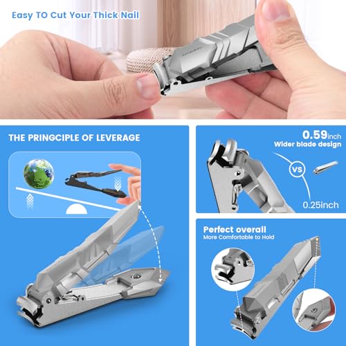 INXEN Nail Clippers for Men with Catcher, Sharp Nail Clippers of No Splash Self-Collecting, Stainless Steel Heavy Duty Toenail Clippers for Fingernail and Toenails,Nail Cutter for Seniors Adults Women - style: Large Silver (3.5x0.79 inch）