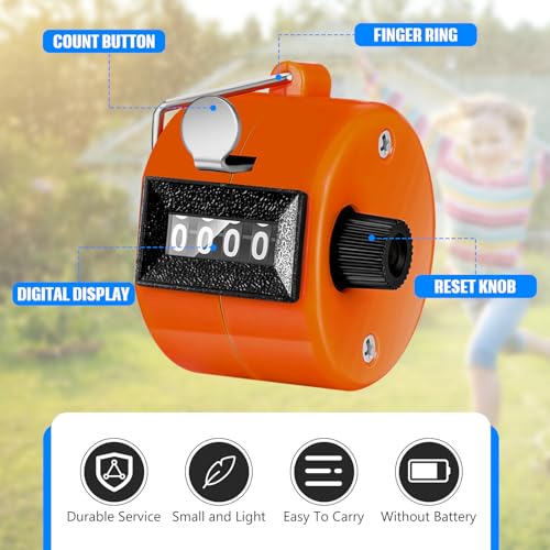 TOODOO 6 Pack Hand Tally Counter 4 Digit Mechanical Palm Clicker Plastic Hand Held Counter Clicker with Metal Finger Ring for School Golf Sports Events Office Stadium - color: Orange