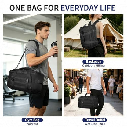 38L Convertible Duffel Backpack, 3 in 1 Gym Bag with Laptop Sleeve, Wet Pockets & Insulated Bottom, Black - color: Black, size: 38L