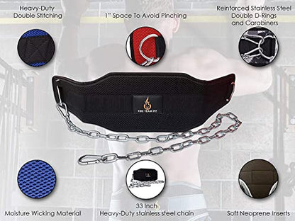 Weighted Belt with Chain, For Pullups, Dips, Weight Lifting, Powerlifting, & Cross Training - color: BlueLine