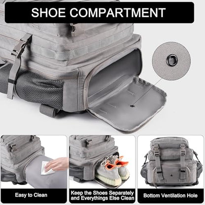 LHI Tactical Military Backpack for Men and Women 25L/35L Army Assault Pack Bag Small Rucksack with Bottle Holder - color: 50l-shoe Compartment(grey), size: Large