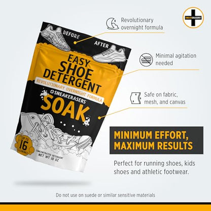 SneakERASERS Overnight Soak, Shoe and Sneaker Cleaner, Easy Detergent for Sneakers athletic shoes, and more. No fuss!