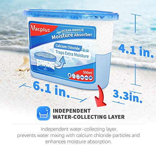 Vacplus Moisture Absorber, 10.5 OZ, Strong Absorption, Ocean Scent | Closet, Bathroom, Car, Odor Eliminator, Dehumidifier Bucket, 6 Pack - size: 10.5OZ
