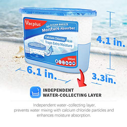Vacplus Moisture Absorber, 10.5 OZ, Strong Absorption, Ocean Scent | Closet, Bathroom, Car, Odor Eliminator, Dehumidifier Bucket, 6 Pack - size: 10.5OZ