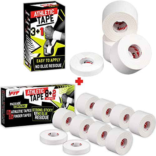 Athletic Tape Extremely Strong: 11 Rolls + 3 Finger Tape. Easy to Apply & No Sticky Residue. Sports Tape for Boxing, Football or Climbing. Enhance Wrist, Ankle & Hand Protection Now