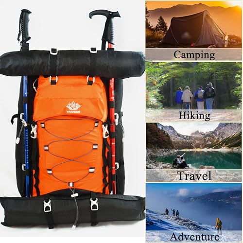 60L Travel Hiking Camping Backpack with Rain Cover, Backpack Water Resistant,Climbing Backpack for Men Women - color: Orange