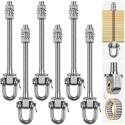 SELEWARE Heavy Duty Stainless Steel Swing Hangers with Bearings (Set of 6), Swing Bolts M10 x 9", 1800LB Capacity for Wood & Steel Beams, Yoga Hammock, Porch Swing - color: D: 6 Pack