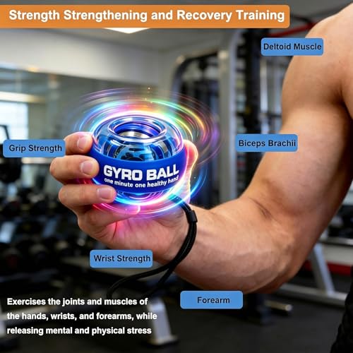 EXBEPE Metal Torque Ball with Light, Weighted Auto-Start Gyro Ball Hand Wrist Forearm Trainer and Strengthener for Exercise Joint and Muscle with Bag - color: Transparent with Light