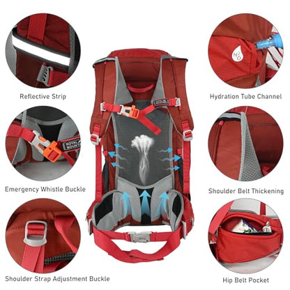 50L Hiking Camping Backpack for Men Women Lightweight Backpacking Back Pack | Waterproof Travel Outdoor Sport Climbing Daypack with Rain Cover - color: Red