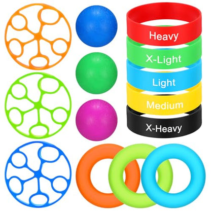 Hoteam 14 Pcs Hand Grip Strengthener Kit Finger Toe Stretcher Band Separator with Weight Indicator Finger Stretcher Relief Massage Balls Hand Grip Strengthener for Adults Pain Relief Climbing Gym