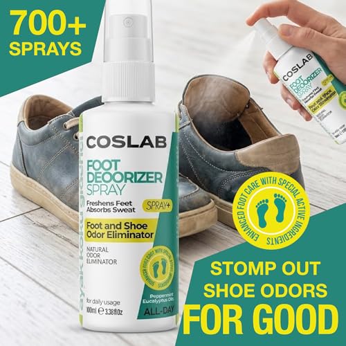 Natural Shoe Deodorizer Spray (700+ Sprays) - Extra Strength Shoe Odor Eliminator for Smelly Shoes & Foot Spray - Natural Peppermint & Eucalyptus Oils - Small Gift for Men & Women 3.38 fl oz