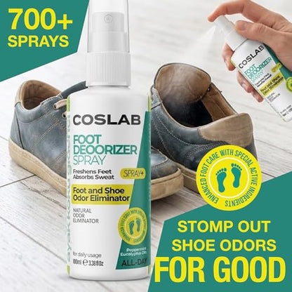 Natural Shoe Deodorizer Spray (700+ Sprays) - Extra Strength Shoe Odor Eliminator for Smelly Shoes & Foot Spray - Natural Peppermint & Eucalyptus Oils - Small Gift for Men & Women 3.38 fl oz