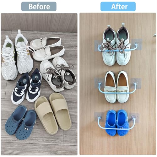6 Pack Wall Mounted Shoe Rack with Sticky Hanging Strips, Wall Shoe Rack for RV camper, Small Space Shoes Holder for Door Shoes organizer Shelf No Drilling