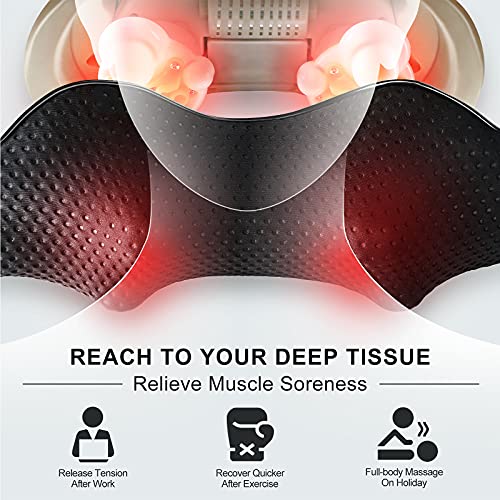 Mirakel Shiatsu Neck & Back Massager with Heat - Deep Tissue Neck, Back & Shoulder Pain Relief - Ergonomic Design Shoulder Massager, Electric Kneading Whole Body Massage Pillow Gifts for Women, Men - color: Gun Gray Green