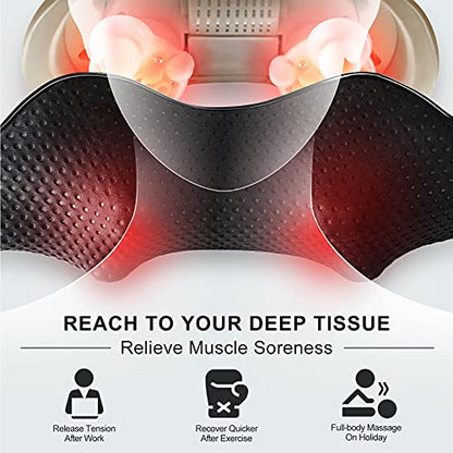 Mirakel Shiatsu Neck & Back Massager with Heat - Deep Tissue Neck, Back & Shoulder Pain Relief - Ergonomic Design Shoulder Massager, Electric Kneading Whole Body Massage Pillow Gifts for Women, Men - color: Gun Gray Green