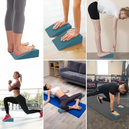 2 Pack Squat Wedge, Supportive Foot Wrist Exercise Wedge for Squat, Yoga, Pushup, Balance, Stretch, Strength, Pilates, Plank, Physical Therapy - EVA Riser Block for Men & Women - color: Dark Blue