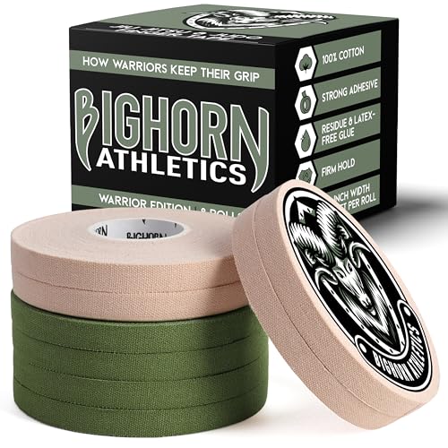 Bighorn Athletics Finger Tape, 0.3" x 45Ft, 8 Rolls, Military Green/Nude | Warrior Edition finger and toe tape for BJJ, Wrestling, Judo. Residue-free Zinc Oxide adhesive, EZ-tear breathable cotton. - color: Military Green & Nude, size: 0.3-Inch