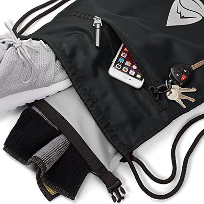 Skog Å Kust GymSak | Patented 2-in-1 Drawstring Cinch Bag with Removable Waterproof Dry Bag | Black & Grey - color: Black
