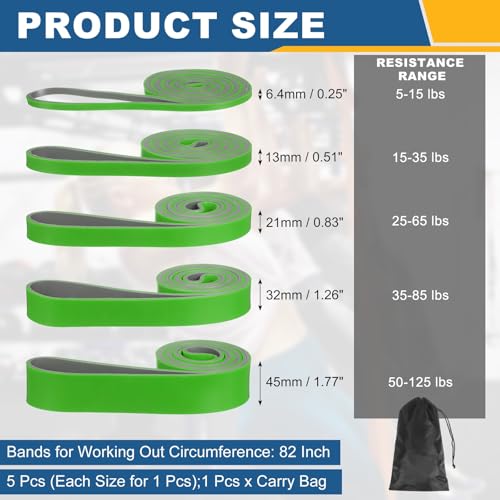 Resistance Bands for Working Out, Pull Up Bands, Pull Up Assistance Straps with Carry Bag for Home/Gym - color: Green/Gray