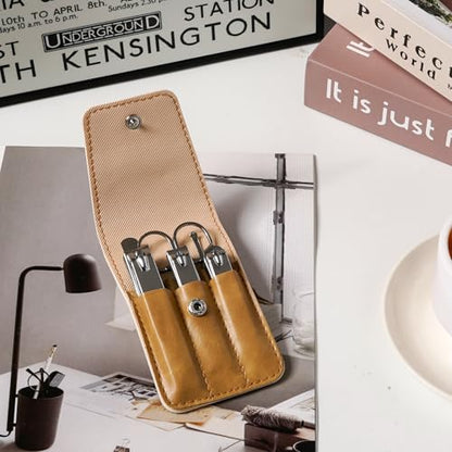 6 PCS Premium Stainless Steel Nail Clippers Set, Professional Manicure Pedicure Kit with Snap Fastener PU Leather Case, Travel Grooming Kit, Ideal Gift for Men and Women(D-Khaki) - color: D-brown