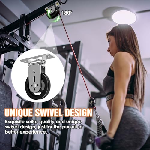 3.5 IN/88 MM Wall Mount Gym Pulley Weight System, 180° Rotation Silent Cable Pulley Wheel Block, Steel Bracket Cable Attachment for Squat Rack, Home Gym, DIY Fitness Equipment - color: Black-1pc