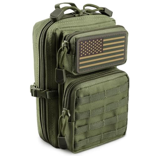 LIVANS Tactical Molle Utility Pouch, EDC Tool Pouch Tactical Phone Pouches Mini Waist Pouches Medical EDC IFAK Pack Mini Design of 3-Day Backpack - color: Army Green