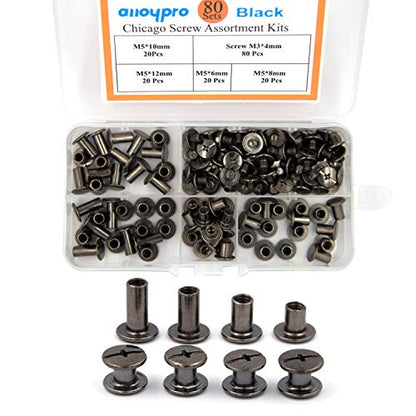 80 Sets Chicago Screws Assorted Kit 4 Sizes Gun Metal Leather Rivets 1/4 5/16 3/8 1/2 Screw Rivets Slotted Phillip Head Book Binding Posts Nail Rivet Chicago Bolt for DIY Leather Craft M5 - size: Gun Metal-6,8,10,12