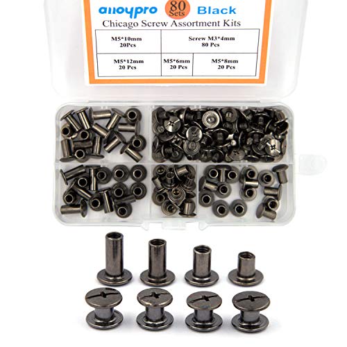 80 Sets Chicago Screws Assorted Kit 4 Sizes Gun Metal Leather Rivets 1/4 5/16 3/8 1/2 Screw Rivets Slotted Phillip Head Book Binding Posts Nail Rivet Chicago Bolt for DIY Leather Craft M5 - size: Gun Metal-6,8,10,12